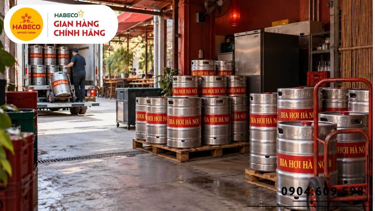 Keg và bom bia được giao nhận tại khu vực kho sau của quán