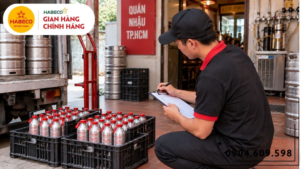Kiểm tra niêm phong và thông tin lô bia hơi sau khi nhận hàng