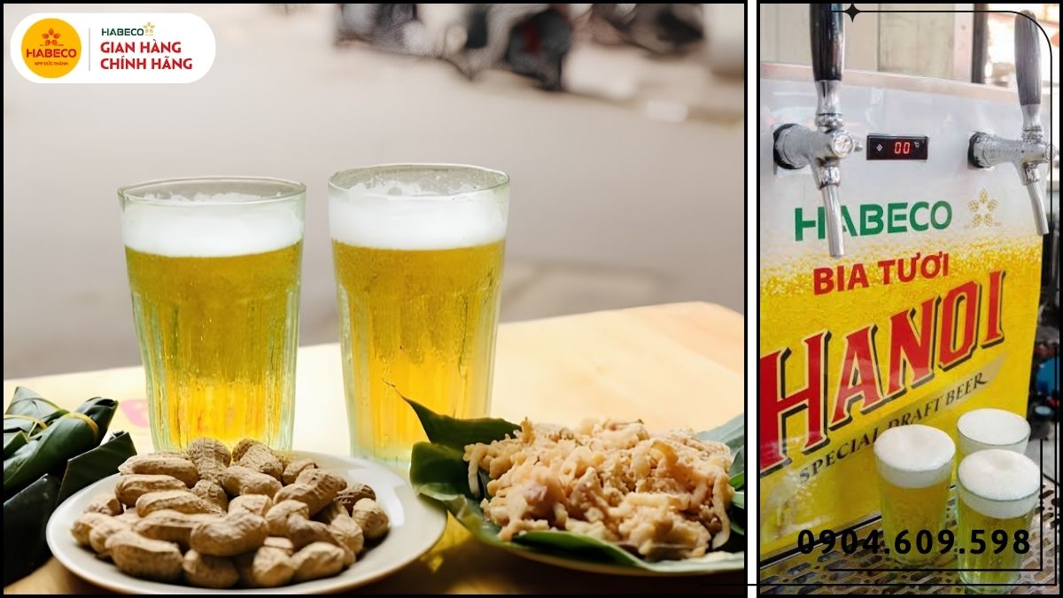 Nhân viên thực hiện kỹ thuật rót bia hơi đúng cách tại quán