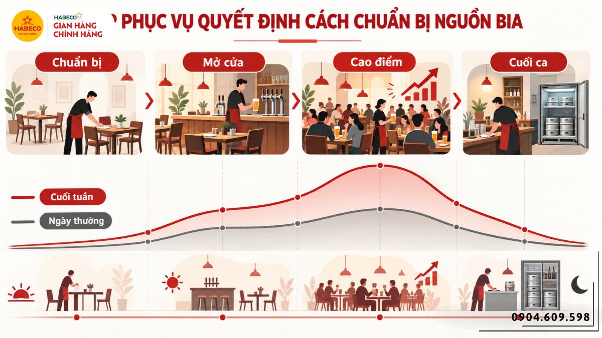 Sơ đồ luồng nhận bia bảo quản keg đường bia và vòi rót trong nhà hàng