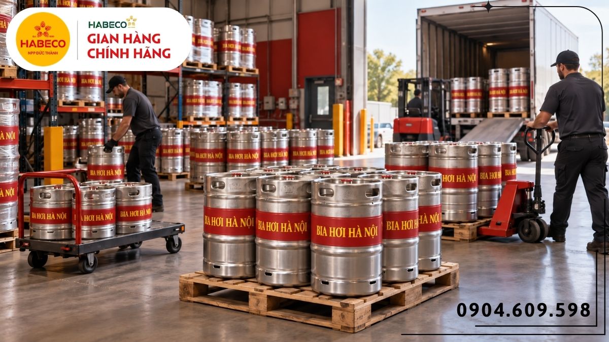 Nguồn bia hơi chuẩn bị giao cho đại lý và quán ăn