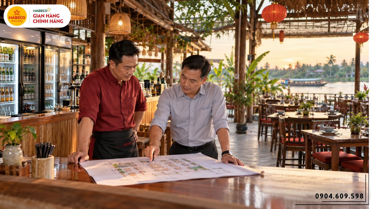Nhà hàng miền Tây bố trí quầy bia và khu bảo quản trước giờ phục vụ