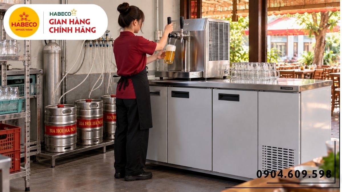 Setup bom bia tủ bảo quản và hệ thống rót bia hơi tại quán