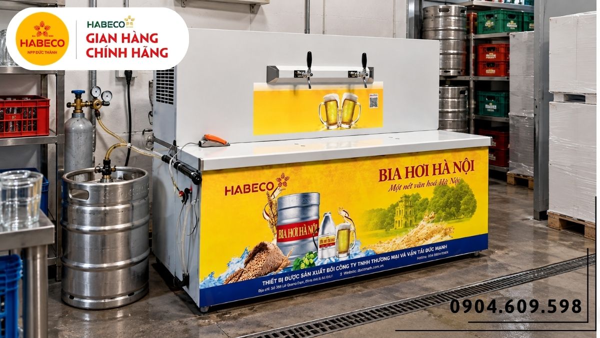Setup tủ bảo quản bom bia và đường bia tại khu vực sau quầy
